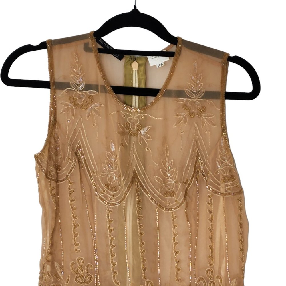 Kenneth Cole top pure silk gold heavily emroidered diamantes size 8 - Picture 10 of 16